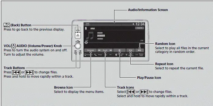 Audio System Basic Operation - Models with 9-in. Color Touchscreen - 2023-2024 Honda Pilot
