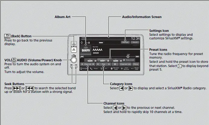 Playing SiriusXM Radio / 9-in. Color Touchscreen - 2023-2024 Honda Pilot
